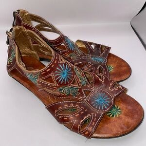 Elite by Corky’s Phoenix Embroidered Brown and Teal Sandals